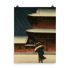 Snow at Zojo-ji Temple by Kawase Hasui poster on a plain backdrop in size 8"x10".