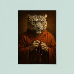 Snow leopard monk with prayer beads and scarred gaze poster 8
