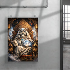 Snow leopard oracle atop carved monastery throne poster 4
