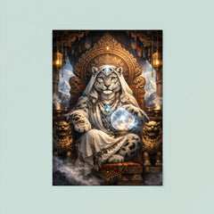 Snow leopard oracle atop carved monastery throne poster 8