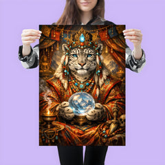 Snow leopard oracle in Tibetan brocade poster 3