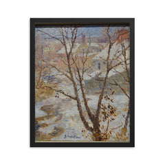 Snow Scene by Gari Melchers framed print on a plain backdrop in size 16"x20".