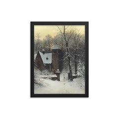 Snowy Churchyard by Sophus Jacobsen framed print on a plain backdrop in size 12"x16".