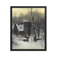 Snowy Churchyard by Sophus Jacobsen framed print on a plain backdrop in size 16"x20".