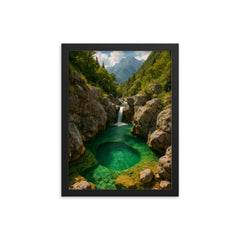 Soča River Emerald Pools Slovenia framed print on a plain backdrop in size 12"x16".