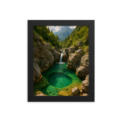 Soča River Emerald Pools Slovenia framed print on a plain backdrop in size 8"x10".