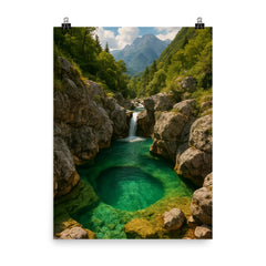 Soča River Emerald Pools Slovenia poster on a plain backdrop in size 8"x10".