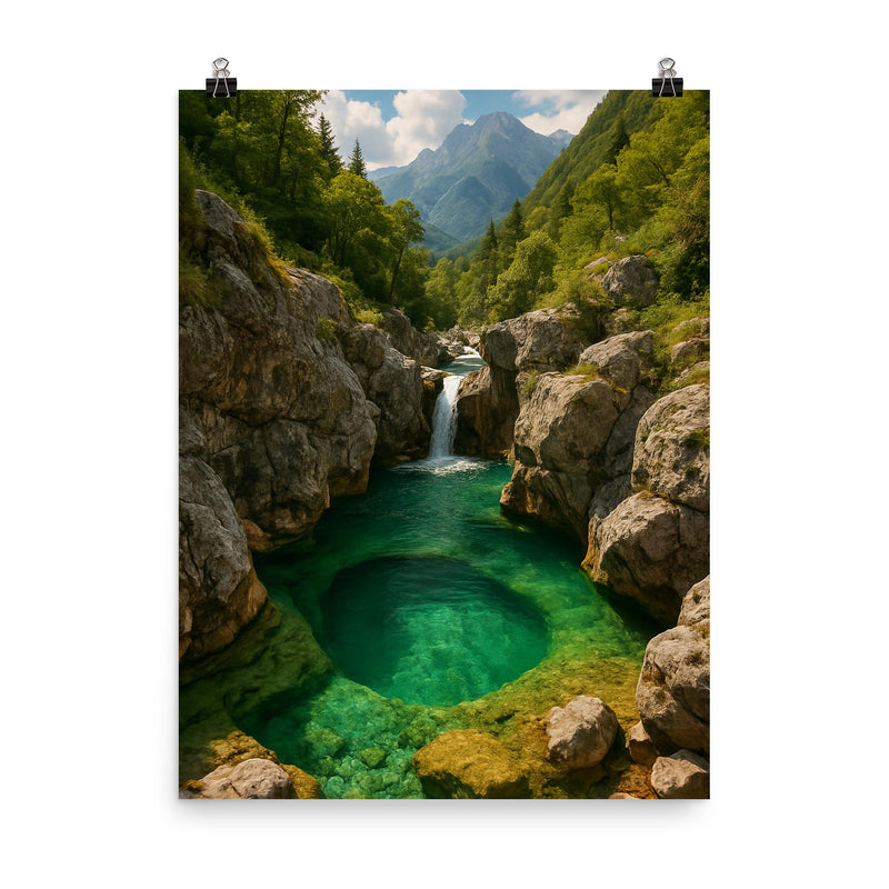 Soča River Emerald Pools Slovenia poster on a plain backdrop in size 8
