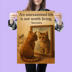 socrates quote an unexamined life cat staring at reflection with other cats poster 3