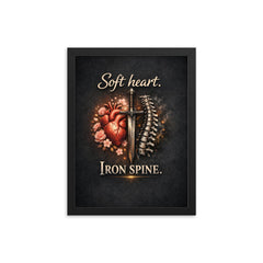Soft heart Iron spine framed print on a plain backdrop in size 12"x16".