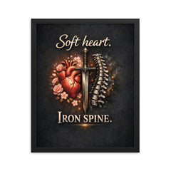 Soft heart Iron spine framed print on a plain backdrop in size 16"x20".