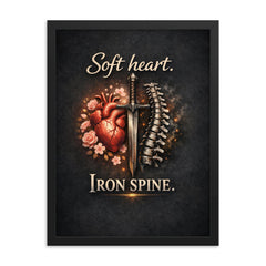 Soft heart Iron spine framed print on a plain backdrop in size 18"x24".