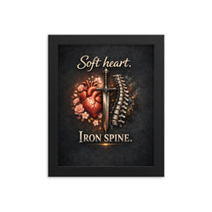 Soft heart Iron spine framed print on a plain backdrop in size 8"x10".