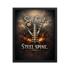 Soft heart Steel spine framed print on a plain backdrop in size 16"x20".