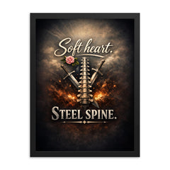 Soft heart Steel spine framed print on a plain backdrop in size 18"x24".