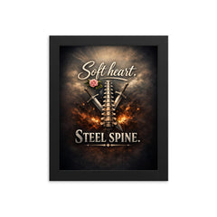 Soft heart Steel spine framed print on a plain backdrop in size 8"x10".