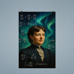 Sofya Kovalevskaya with equations and northern lights poster 9