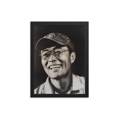 Soichiro Honda framed print on a plain backdrop in size 12"x16".