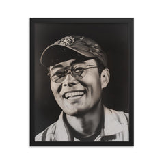 Soichiro Honda framed print on a plain backdrop in size 16"x20".