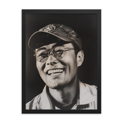 Soichiro Honda framed print on a plain backdrop in size 18"x24".