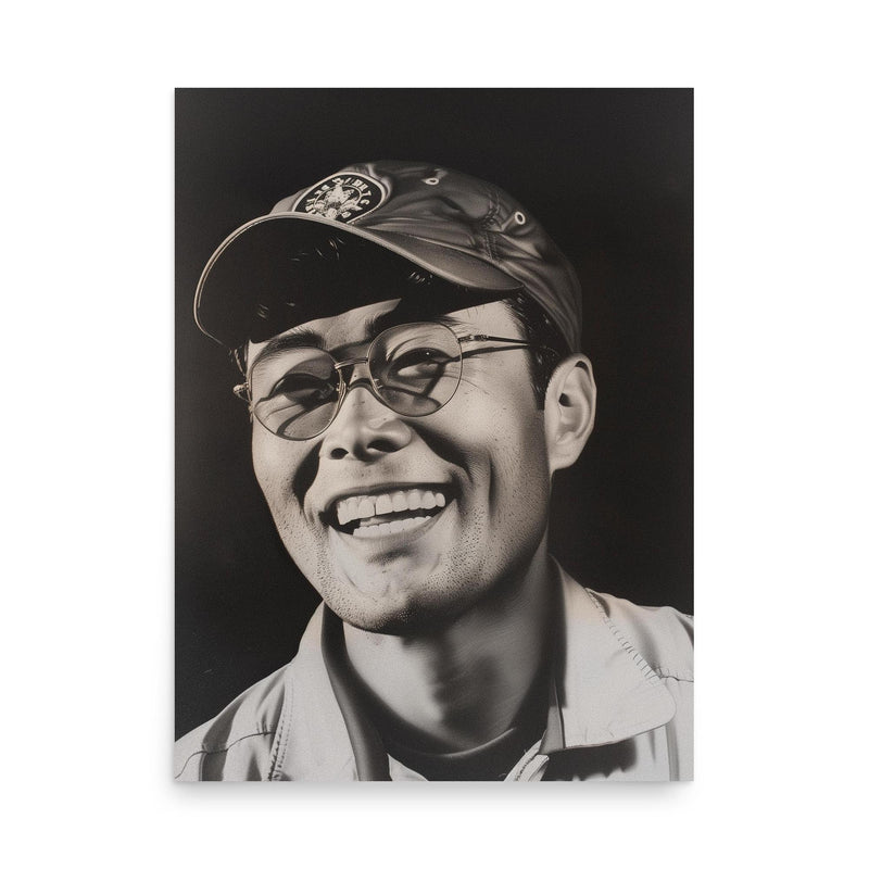 Soichiro Honda poster on a plain backdrop in size 18