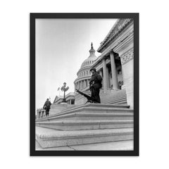 Soldier at U.S. Capitol During Martin Luther King Jr. Assassination Riots, April 1968 framed print on a plain backdrop in size 18"x24".