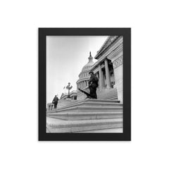 Soldier at U.S. Capitol During Martin Luther King Jr. Assassination Riots, April 1968 framed print on a plain backdrop in size 8"x10".