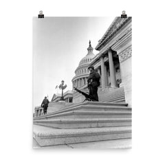 Soldier at U.S. Capitol During Martin Luther King Jr. Assassination Riots, April 1968 poster on a plain backdrop in size 8"x10".
