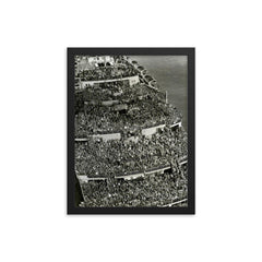 Soldiers Returning Home from WWII, 1945 framed print on a plain backdrop in size 12"x16".