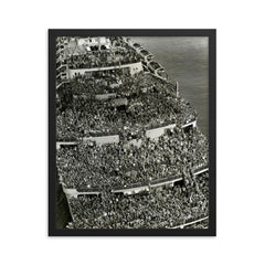 Soldiers Returning Home from WWII, 1945 framed print on a plain backdrop in size 16"x20".