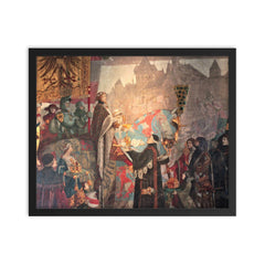 Solemn Entry of Emperor Sigismond into Strasbourg by Léo Schnug, 1414 framed print on a plain backdrop in size 16"x20".