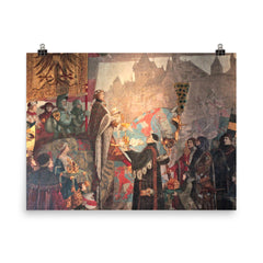 Solemn Entry of Emperor Sigismond into Strasbourg by Léo Schnug, 1414 poster on a plain backdrop in size 8"x10".