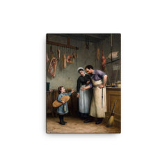 Something for the Cat by Adolf von Becker canvas print on a plain backdrop in size 12"x16".