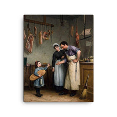 Something for the Cat by Adolf von Becker canvas print on a plain backdrop in size 16"x20".