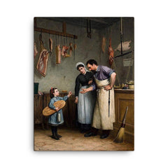 Something for the Cat by Adolf von Becker canvas print on a plain backdrop in size 18"x24".