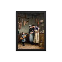 Something for the Cat by Adolf von Becker framed print on a plain backdrop in size 12"x16".
