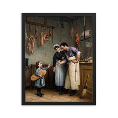 Something for the Cat by Adolf von Becker framed print on a plain backdrop in size 16"x20".