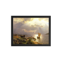 Sommerdag på Christianiafjorden by Hans Fredrik Gude framed print on a plain backdrop in size 12"x16".