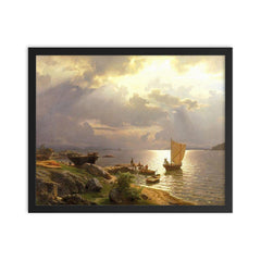 Sommerdag på Christianiafjorden by Hans Fredrik Gude framed print on a plain backdrop in size 16"x20".