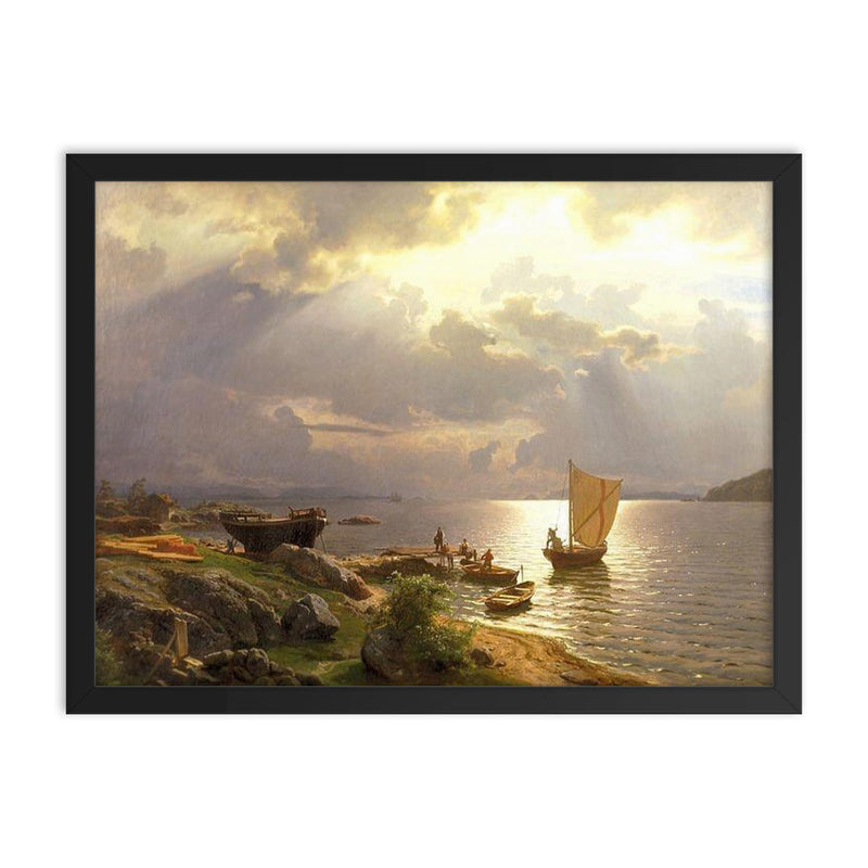 Sommerdag på Christianiafjorden by Hans Fredrik Gude framed print on a plain backdrop in size 18