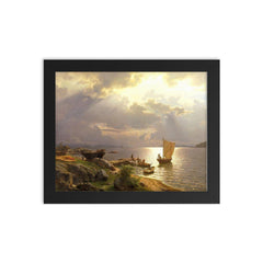 Sommerdag på Christianiafjorden by Hans Fredrik Gude framed print on a plain backdrop in size 8"x10".