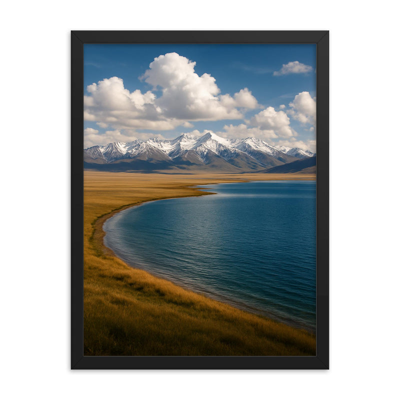 Song Kul Lake Kyrgyzstan framed print on a plain backdrop in size 18
