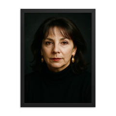 Sophie Calle portrait framed print on a plain backdrop in size 18"x24".