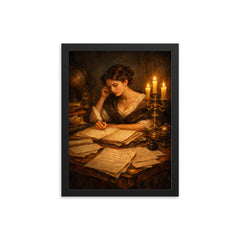 Sophie Germain by candlelit number theory pages framed print on a plain backdrop in size 12"x16".