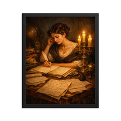 Sophie Germain by candlelit number theory pages framed print on a plain backdrop in size 16"x20".