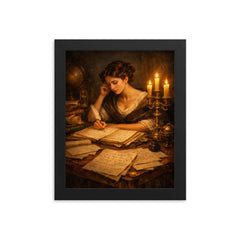 Sophie Germain by candlelit number theory pages framed print on a plain backdrop in size 8"x10".