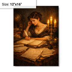 Sophie Germain by candlelit number theory pages metal print on a plain backdrop in size 12"x16".