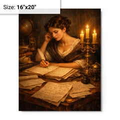 Sophie Germain by candlelit number theory pages metal print on a plain backdrop in size 16"x20".