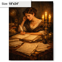 Sophie Germain by candlelit number theory pages metal print on a plain backdrop in size 18"x24".