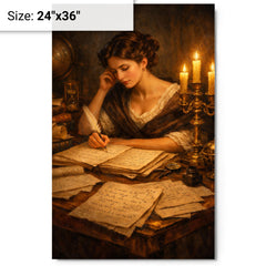 Sophie Germain by candlelit number theory pages metal print on a plain backdrop in size 24"x36".